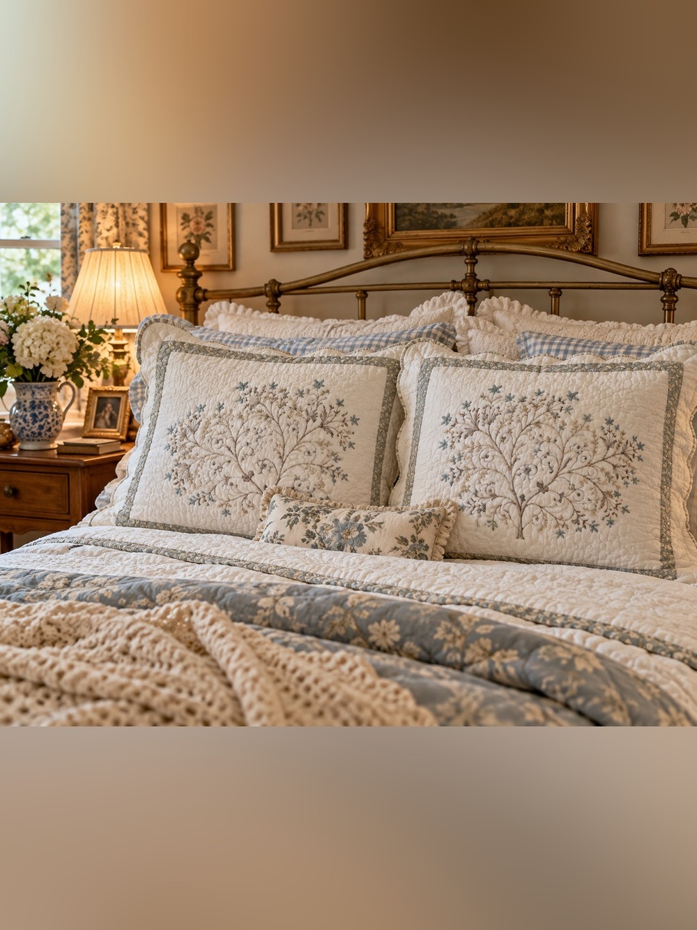 Vintage Home Classics Pillow Shams Set of 2 | Embroidered Floral Quilted Shams |